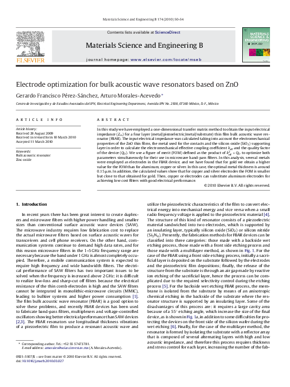 (PDF) Electrode optimization for bulk acoustic wave resonators based on ZnO