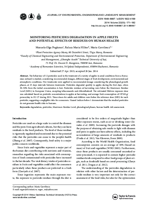 Picture of (PDF) Monitoring Pesticides Degradation in Apple Fruits and Potential ...