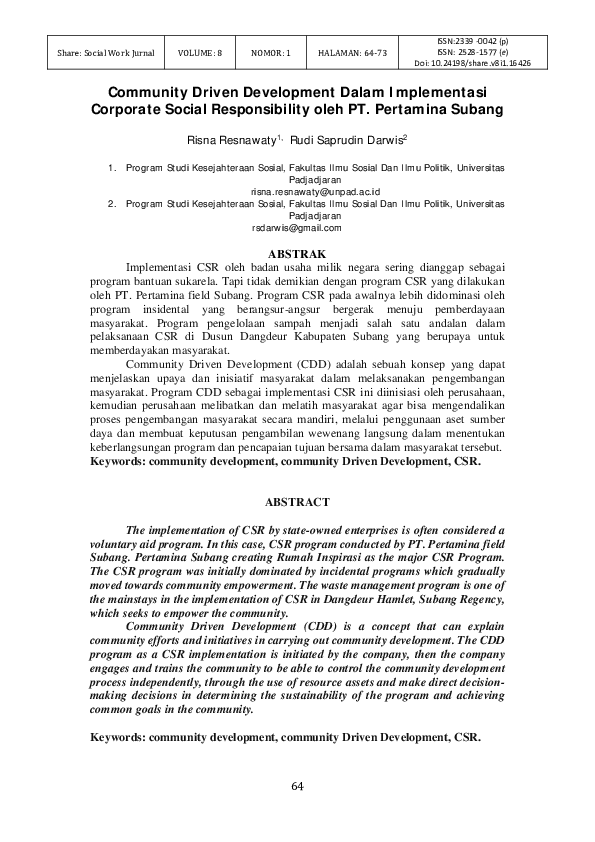 (PDF) Community Driven Development Dalam Implementasi Corporate Social ...