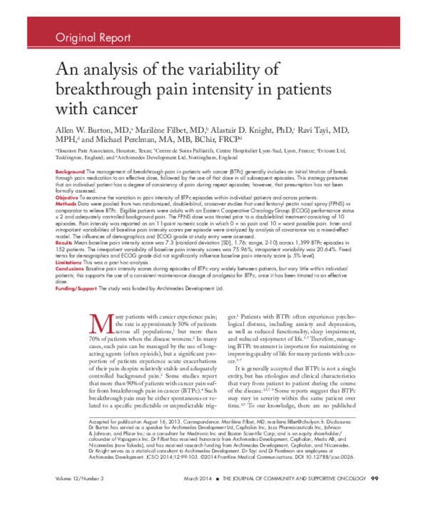 (PDF) An analysis of the variability of breakthrough pain intensity in ...