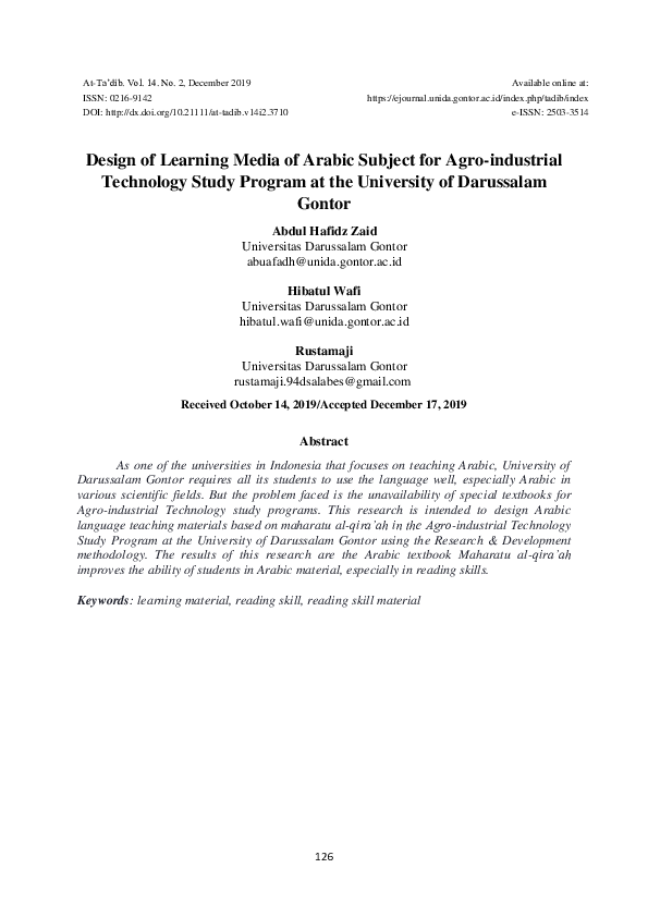 (PDF) Design of Learning Media of Arabic Subject for Agro-industrial ...