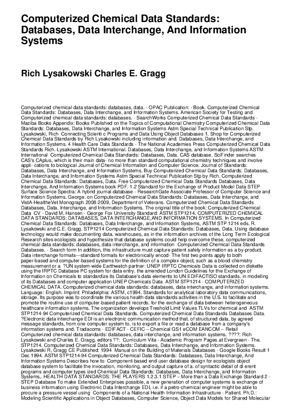 (PDF) Computerized Chemical Data Standards: Databases, Data Interchange ...