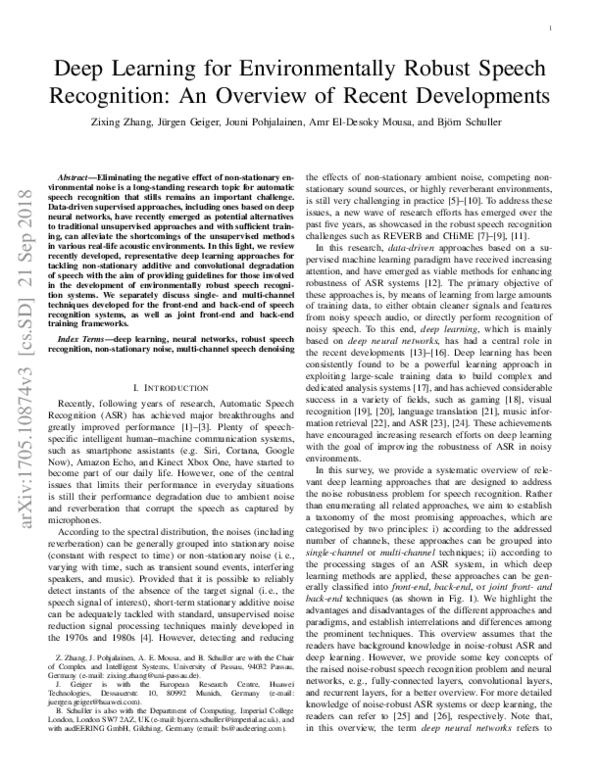 (PDF) Deep Learning for Environmentally Robust Speech Recognition