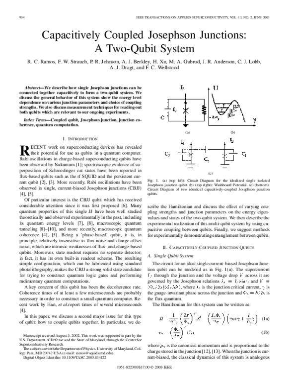 (PDF) Capacitively coupled josephson junctions: A two-qubit system