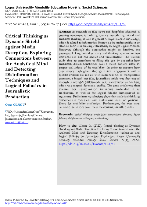 (PDF) Critical Thinking as Dynamic Shield against Media Deception ...