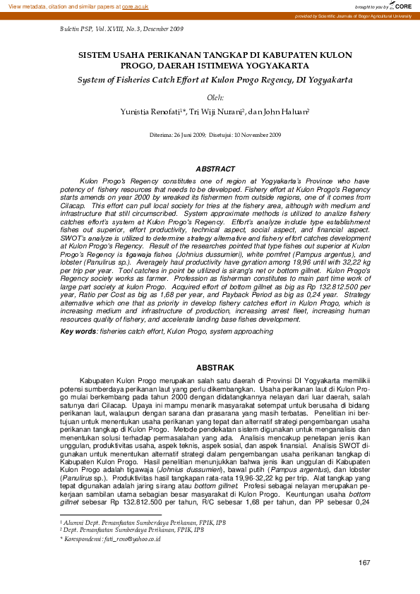 Pdf Sistem Usaha Perikanan Tangkap Di Kabupaten Kulon Progo Daerah