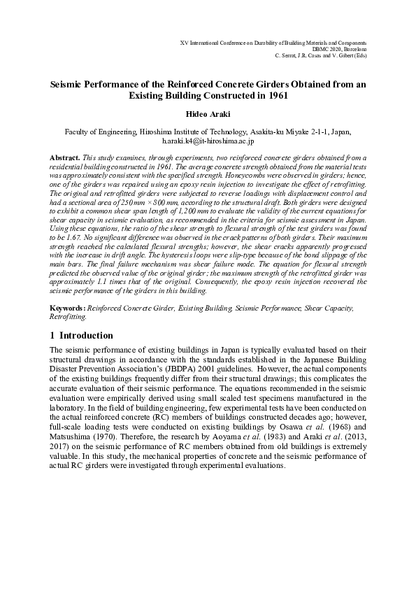 (PDF) Seismic Performance of the Reinforced Concrete Girders Obtained ...