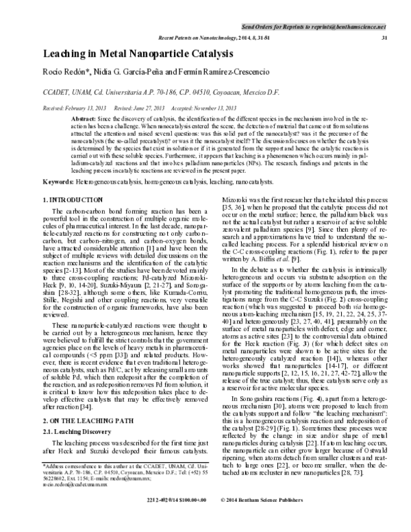 (PDF) Leaching in Metal Nanoparticle Catalysis
