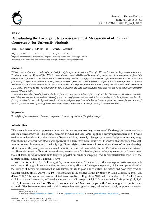 (PDF) Reevaluating the Foresight Styles Assessment: A Measurement of ...