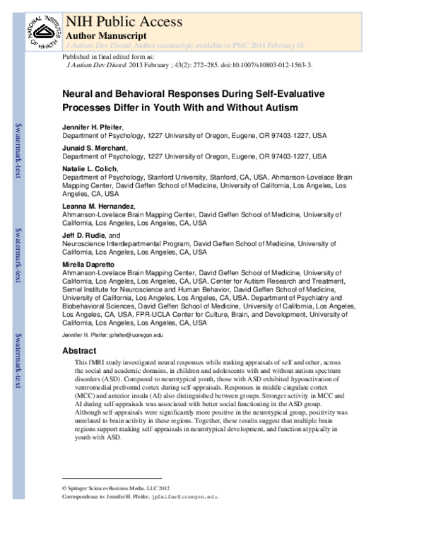(PDF) Neural and Behavioral Responses During Self-Evaluative Processes ...