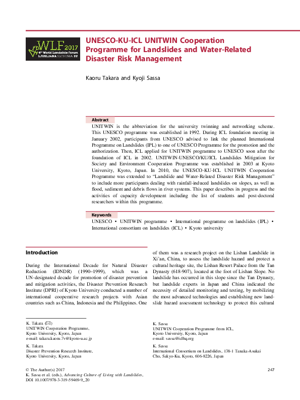 (PDF) UNESCO-KU-ICL UNITWIN Cooperation Programme for Landslides and ...