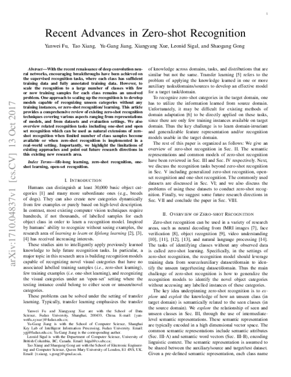 (PDF) Recent Advances in Zero-Shot Recognition: Toward Data-Efficient ...