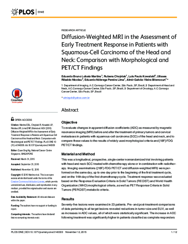 (PDF) Diffusion-Weighted MRI in the Assessment of Early Treatment ...
