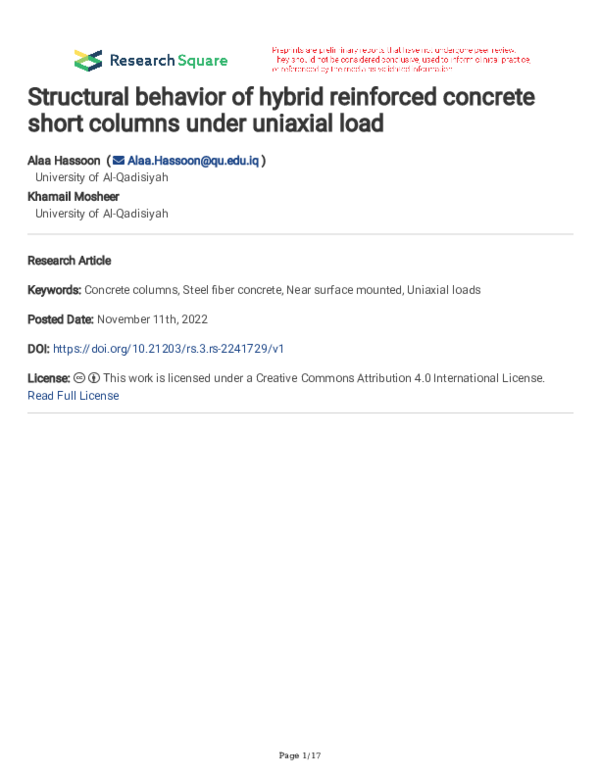 (PDF) Structural behavior of hybrid reinforced concrete short columns ...
