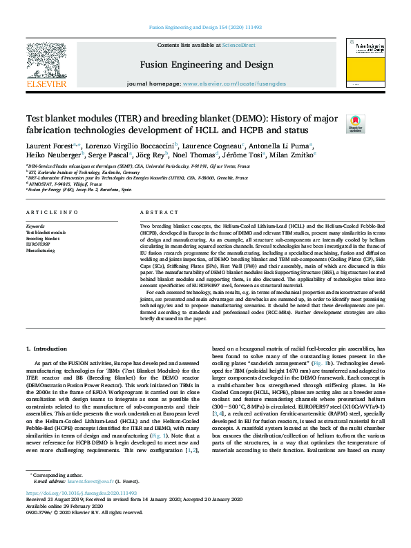 (PDF) Test blanket modules (ITER) and breeding blanket (DEMO): History ...
