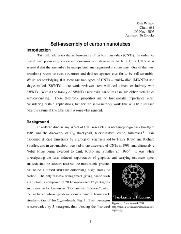 (PDF) Self-assembly of carbon nanotubes