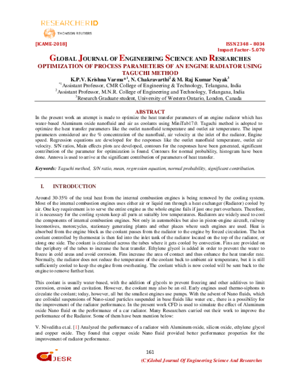 (PDF) Optimization of Process Parameters of an Engine Radiator Using ...