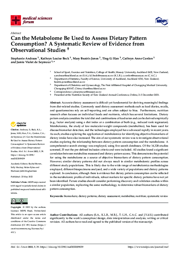 (PDF) Can the Metabolome Be Used to Assess Dietary Pattern Consumption ...
