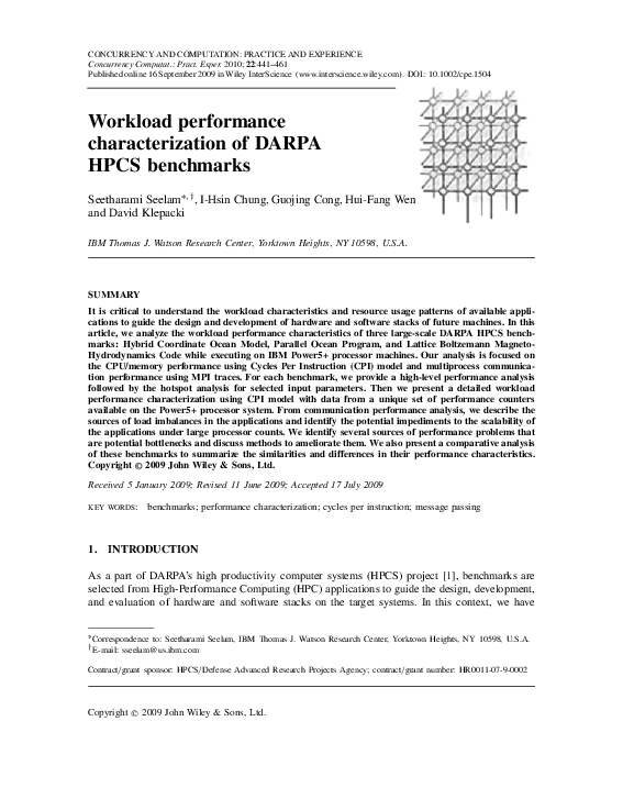 (PDF) Workload performance characterization of DARPA HPCS benchmarks