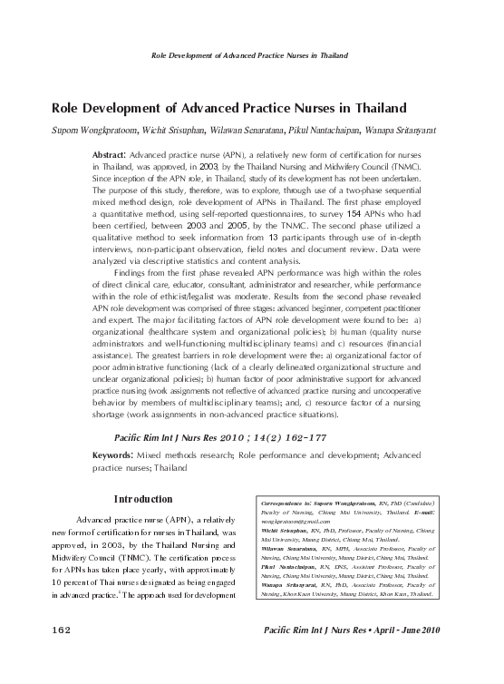 (PDF) Role Development of Advanced Practice Nurses in Thailand