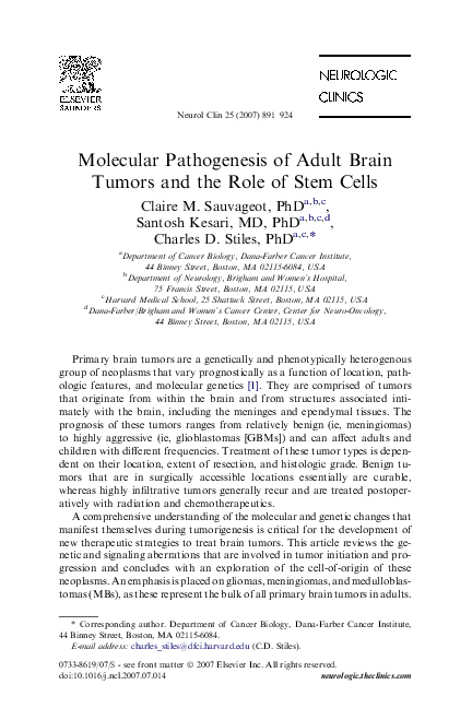 (PDF) Molecular Pathogenesis of Adult Brain Tumors and the Role of Stem ...