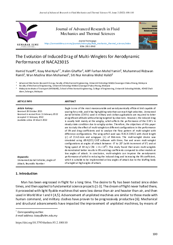 (PDF) The Evolution of Induced Drag of Multi-Winglets for Aerodynamic ...