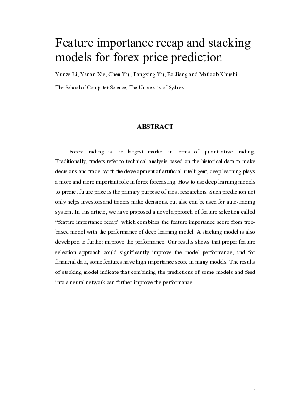 (PDF) Feature importance recap and stacking models for forex price ...