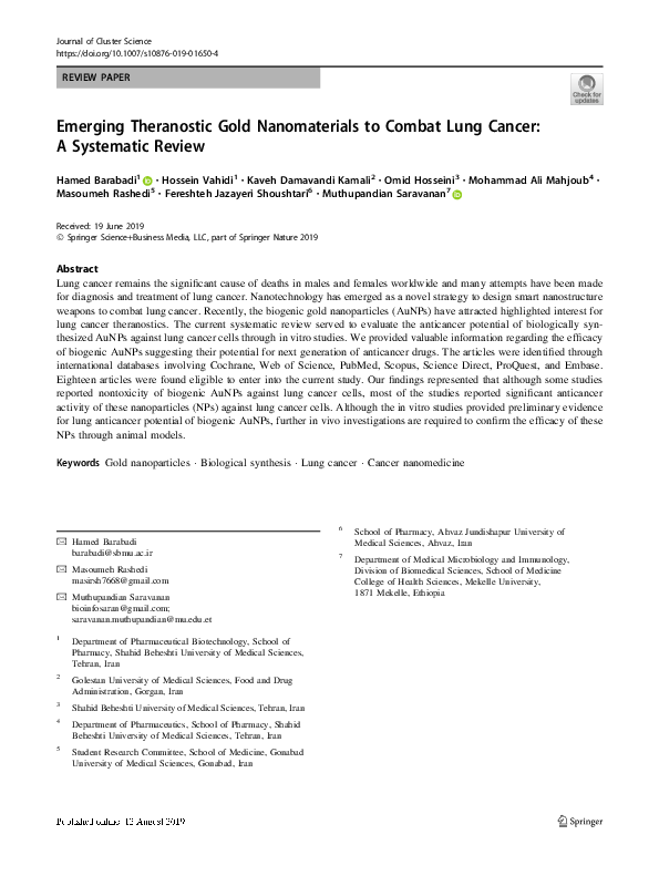 (PDF) Emerging Theranostic Gold Nanomaterials to Combat Lung Cancer: A ...
