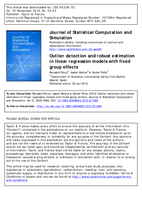 (PDF) Outlier detection and robust estimation in linear regression ...