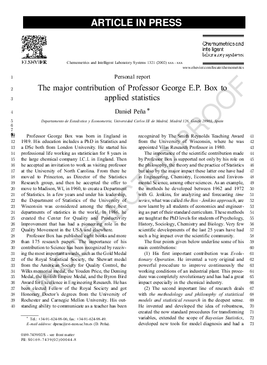 (PDF) The major contribution of Professor George E.P. Box to applied ...
