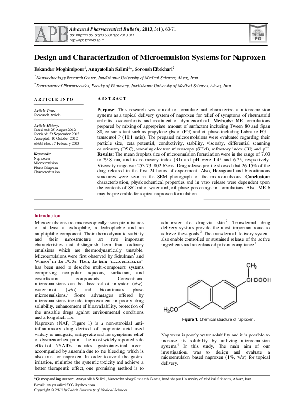 (PDF) Design and characterization of microemulsion systems for naproxen