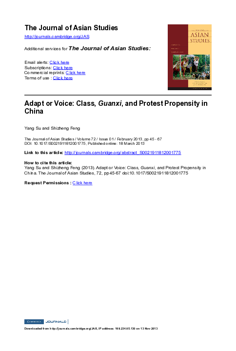 (PDF) Adapt or Voice: Class,Guanxi, and Protest Propensity in China