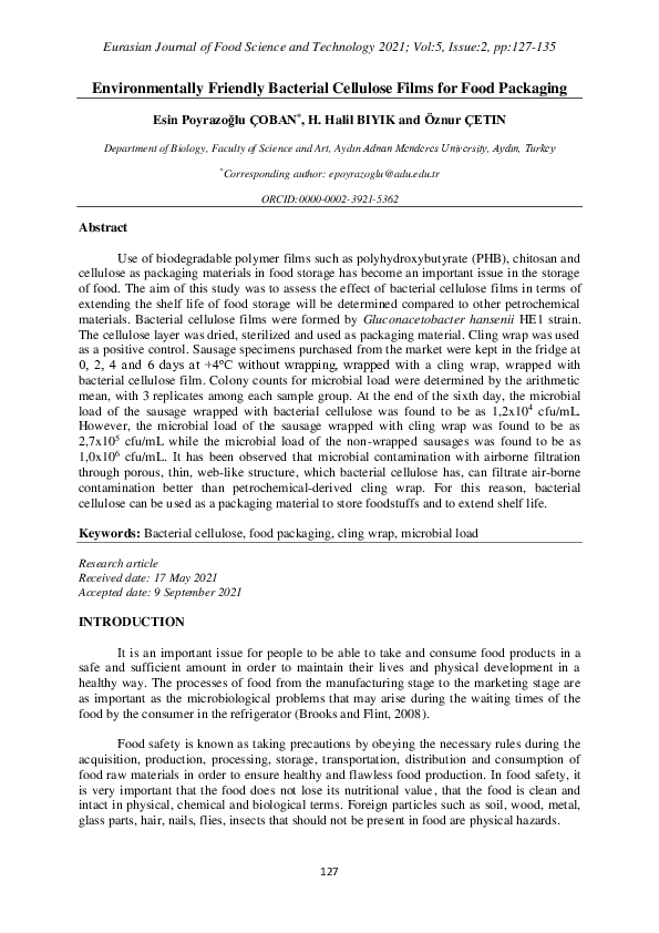 (PDF) Environmentally Friendly Bacterial Cellulose Films for Food Packaging