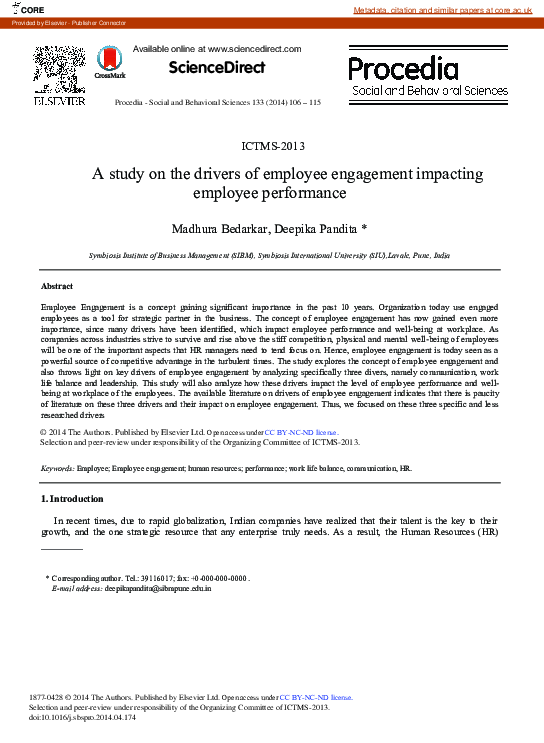 (PDF) A Study on the Drivers of Employee Engagement Impacting Employee ...