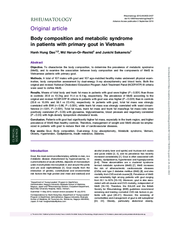 (PDF) Body composition and metabolic syndrome in patients with primary ...