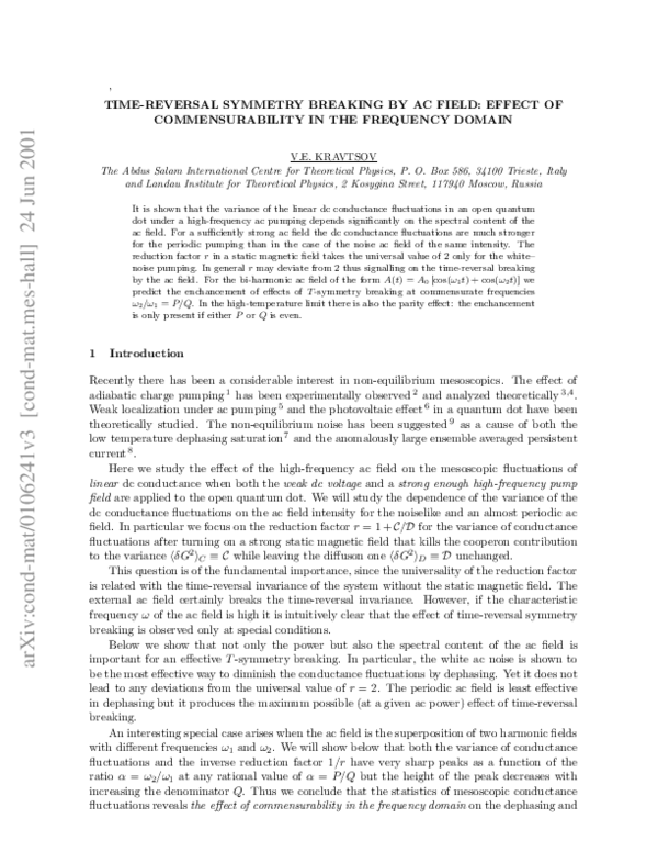 (PDF) Time-reversal symmetry breaking by ac field: Effect of ...