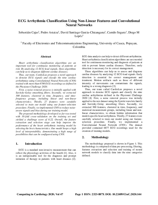 (PDF) ECG Arrhythmia Classification Using Non-Linear Features and ...