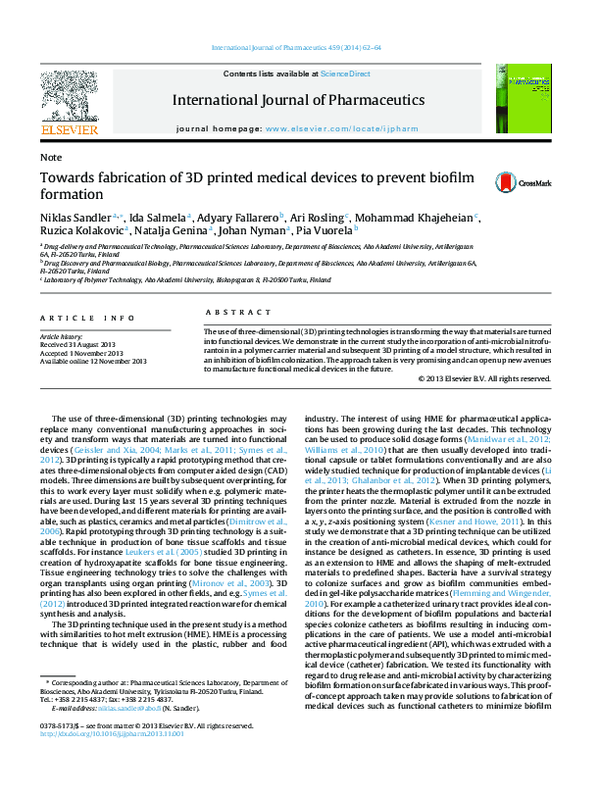 (PDF) Towards fabrication of 3D printed medical devices to prevent ...