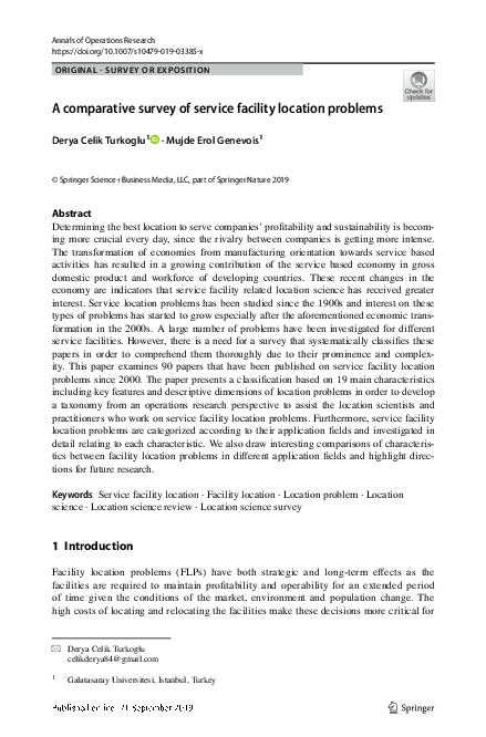 (PDF) A comparative survey of service facility location problems