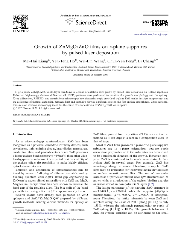 (PDF) Growth of ZnMgO/ZnO films on r-plane sapphires by pulsed laser ...