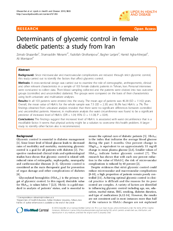 (PDF) Determinants of glycemic control in female diabetic patients: a ...