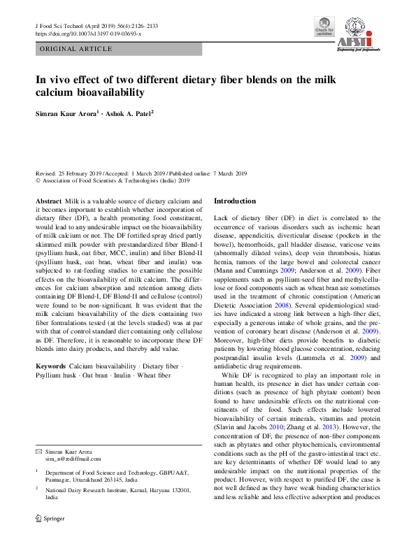 (PDF) In vivo effect of two different dietary fiber blends on the milk ...