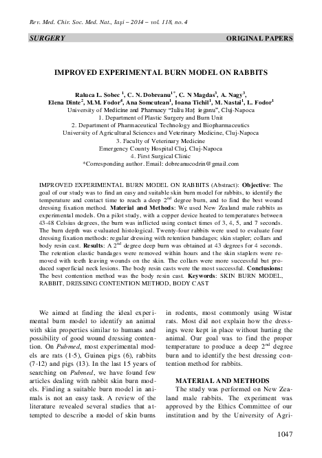 (PDF) Improved experimental burn model on rabbits