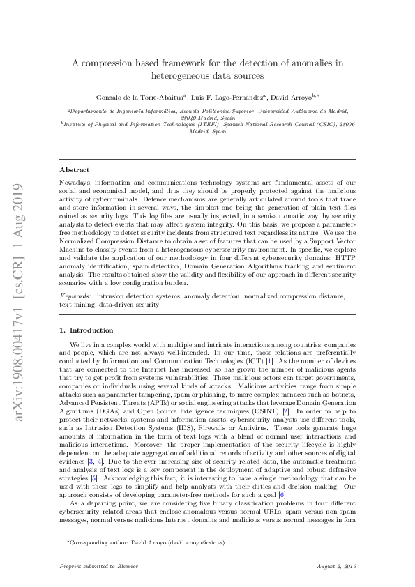 (PDF) A compression based framework for the detection of anomalies in ...