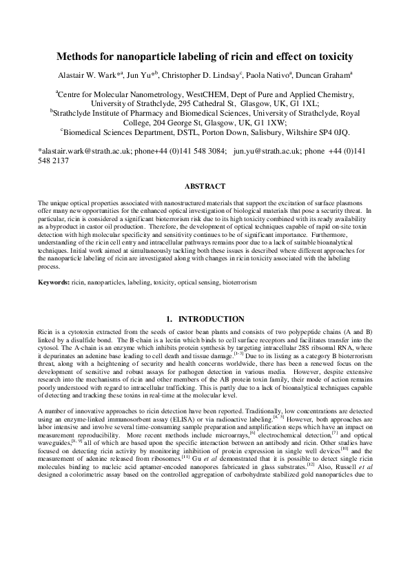 (PDF) Methods for nanoparticle labeling of ricin and effect on toxicity