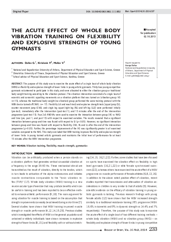 (PDF) The Acute Effect of Whole Body Vibration Training on Flexibility ...