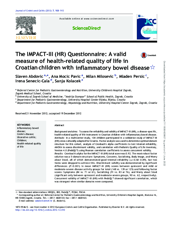 (PDF) The IMPACT-III (HR) Questionnaire: A valid measure of health ...
