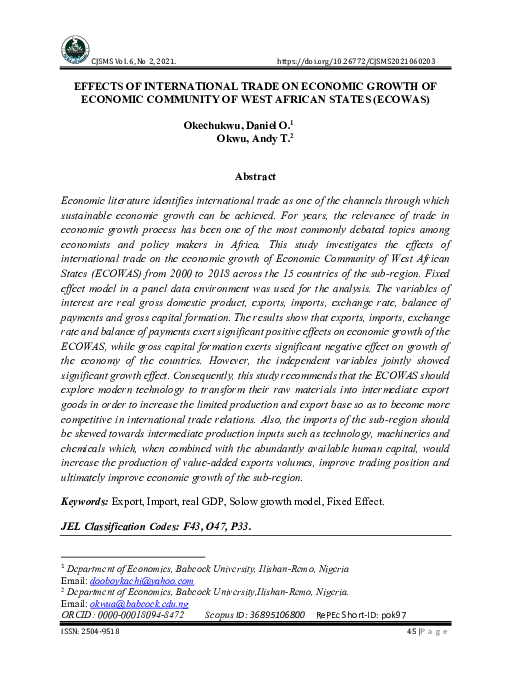 (PDF) Effects of International Trade on Economic Growth of Economic ...