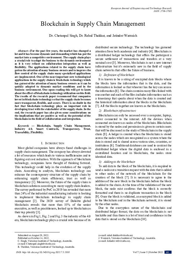 (PDF) Blockchain in Supply Chain Management
