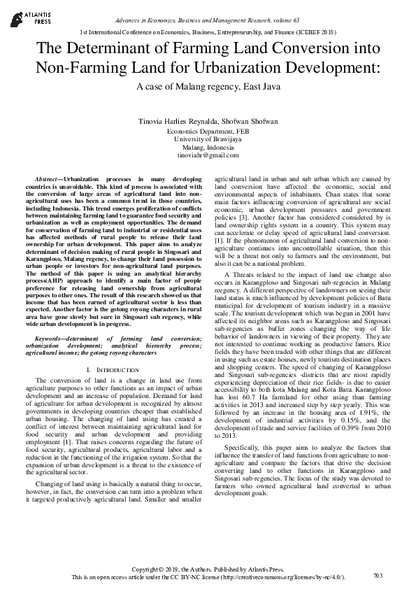 (PDF) The Determinant of Farming Land Conversion into Non-Farming Land ...